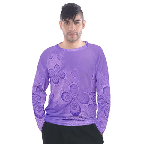 Purple Intricate Swirls Pattern Men s Long Sleeve Raglan Tee by SpinnyChairDesigns