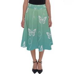 White Butterflies On Blue And Light Green Perfect Length Midi Skirt by SpinnyChairDesigns