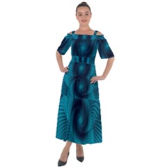 Cerulean Blue Pinwheel Floral Design Shoulder Straps Boho Maxi Dress  by SpinnyChairDesigns
