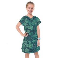 Dark Green Marbled Texture Kids  Drop Waist Dress by SpinnyChairDesigns