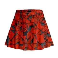 Red Grey Abstract Grunge Pattern Mini Flare Skirt by SpinnyChairDesigns