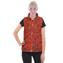 Red Grey Abstract Grunge Pattern Women s Button Up Vest by SpinnyChairDesigns