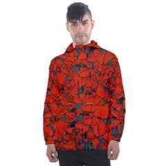 Red Grey Abstract Grunge Pattern Men s Front Pocket Pullover Windbreaker by SpinnyChairDesigns