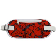 Red Grey Abstract Grunge Pattern Rounded Waist Pouch by SpinnyChairDesigns