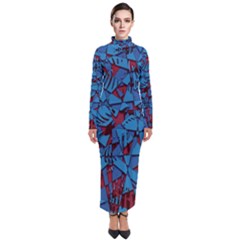 Red Blue Abstract Grunge Pattern Turtleneck Maxi Dress by SpinnyChairDesigns