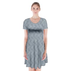 Grey Diamond Plate Metal Texture Short Sleeve V-neck Flare Dress by SpinnyChairDesigns