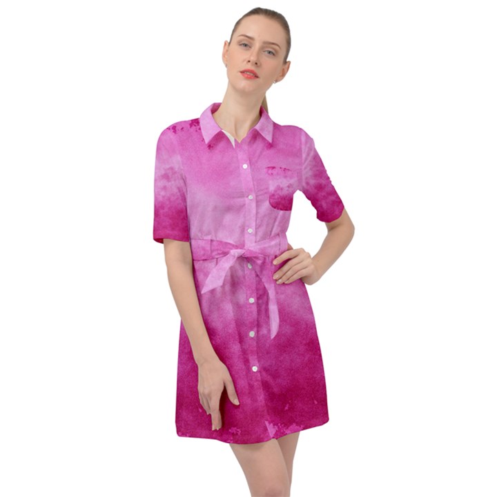 Abstract Pink Grunge Texture Belted Shirt Dress