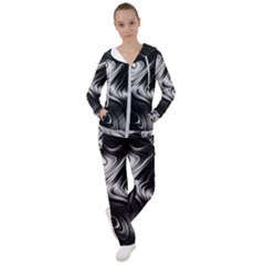 Black And White Abstract Swirls Women s Tracksuit by SpinnyChairDesigns