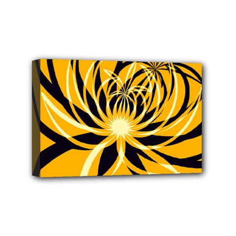 Black Yellow Abstract Floral Pattern Mini Canvas 6  X 4  (stretched) by SpinnyChairDesigns