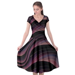 Dark Purple And Black Swoosh Cap Sleeve Wrap Front Dress by SpinnyChairDesigns