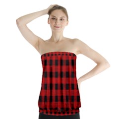 Grunge Red Black Buffalo Plaid Strapless Top by SpinnyChairDesigns