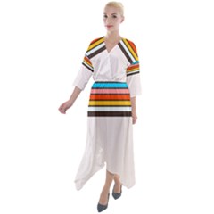 Vintage Stripes Quarter Sleeve Wrap Front Maxi Dress by tmsartbazaar