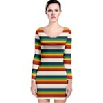 Rainbow Stripes Long Sleeve Velvet Bodycon Dress