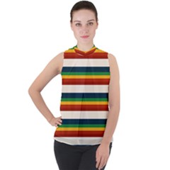 Rainbow Stripes Mock Neck Chiffon Sleeveless Top by tmsartbazaar