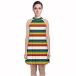 Rainbow Stripes Velvet Halter Neckline Dress 