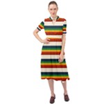Rainbow Stripes Keyhole Neckline Chiffon Dress