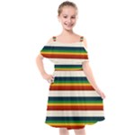 Rainbow Stripes Kids  Cut Out Shoulders Chiffon Dress