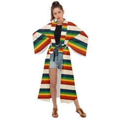 Rainbow Stripes Maxi Kimono by tmsartbazaar