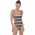 Rainbow Stripes Tie Strap One Piece Swimsuit