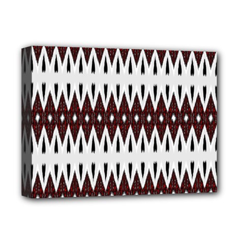 Brown And White Ikat Deluxe Canvas 16  X 12  (stretched)  by SpinnyChairDesigns