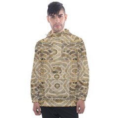 Ecru And Brown Intricate Pattern Men s Front Pocket Pullover Windbreaker by SpinnyChairDesigns