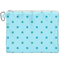Blue Teal Green Polka Dots Canvas Cosmetic Bag (xxxl) by SpinnyChairDesigns