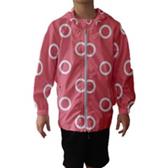 Coral Pink And White Circles Polka Dots Kids  Hooded Windbreaker by SpinnyChairDesigns