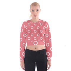 Coral Pink And White Circles Polka Dots Cropped Sweatshirt by SpinnyChairDesigns