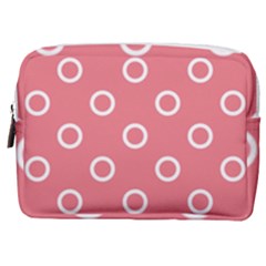 Coral Pink And White Circles Polka Dots Make Up Pouch (medium) by SpinnyChairDesigns