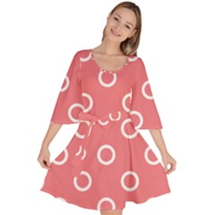Coral Pink And White Circles Polka Dots Velour Kimono Dress by SpinnyChairDesigns