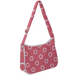 Coral Pink And White Circles Polka Dots Zip Up Shoulder Bag by SpinnyChairDesigns