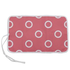 Coral Pink And White Circles Polka Dots Pen Storage Case (m) by SpinnyChairDesigns