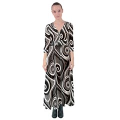 Abstract Black And White Swirls Spirals Button Up Maxi Dress by SpinnyChairDesigns