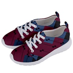 Burgundy Black Blue Abstract Check Pattern Women s Lightweight Sports Shoes by SpinnyChairDesigns