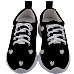 Black And White Polka Dot Hearts Kids Athletic Shoes by SpinnyChairDesigns