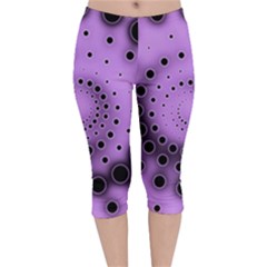 Abstract Black Purple Polka Dot Swirl Velvet Capri Leggings  by SpinnyChairDesigns