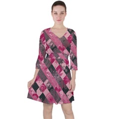 Abstract Pink Grey Stripes Ruffle Dress by SpinnyChairDesigns