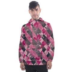Abstract Pink Grey Stripes Men s Front Pocket Pullover Windbreaker by SpinnyChairDesigns
