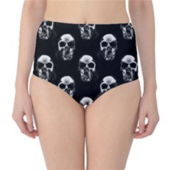 Black And White Skulls Classic High-waist Bikini Bottoms by SpinnyChairDesigns