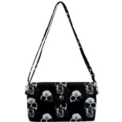 Black And White Skulls Removable Strap Clutch Bag by SpinnyChairDesigns