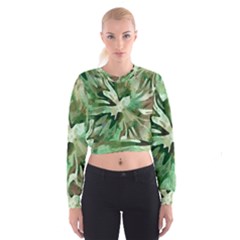 Green Brown Abstract Floral Pattern Cropped Sweatshirt by SpinnyChairDesigns