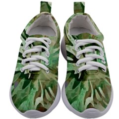 Green Brown Abstract Floral Pattern Kids Athletic Shoes by SpinnyChairDesigns