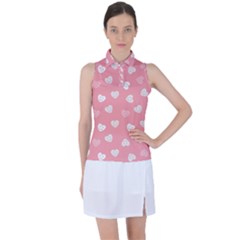 Cute Pink And White Hearts Women s Sleeveless Polo Tee by SpinnyChairDesigns