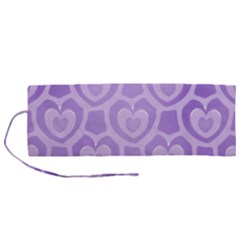 Purple Hearts Pattern Roll Up Canvas Pencil Holder (m) by SpinnyChairDesigns