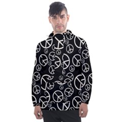 Black And White Peace Symbols Men s Front Pocket Pullover Windbreaker