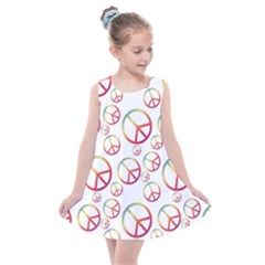 Colorful Rainbow Peace Symbols Kids  Summer Dress by SpinnyChairDesigns