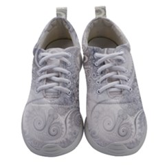 White Silver Swirls Pattern Athletic Shoes by SpinnyChairDesigns