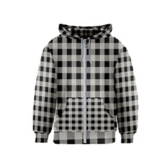 Black And White Buffalo Plaid Kids  Zipper Hoodie by SpinnyChairDesigns