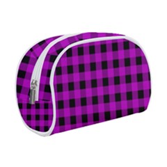 Purple Black Buffalo Plaid Makeup Case (small) by SpinnyChairDesigns