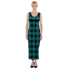 Teal Black Buffalo Plaid Fitted Maxi Dress by SpinnyChairDesigns